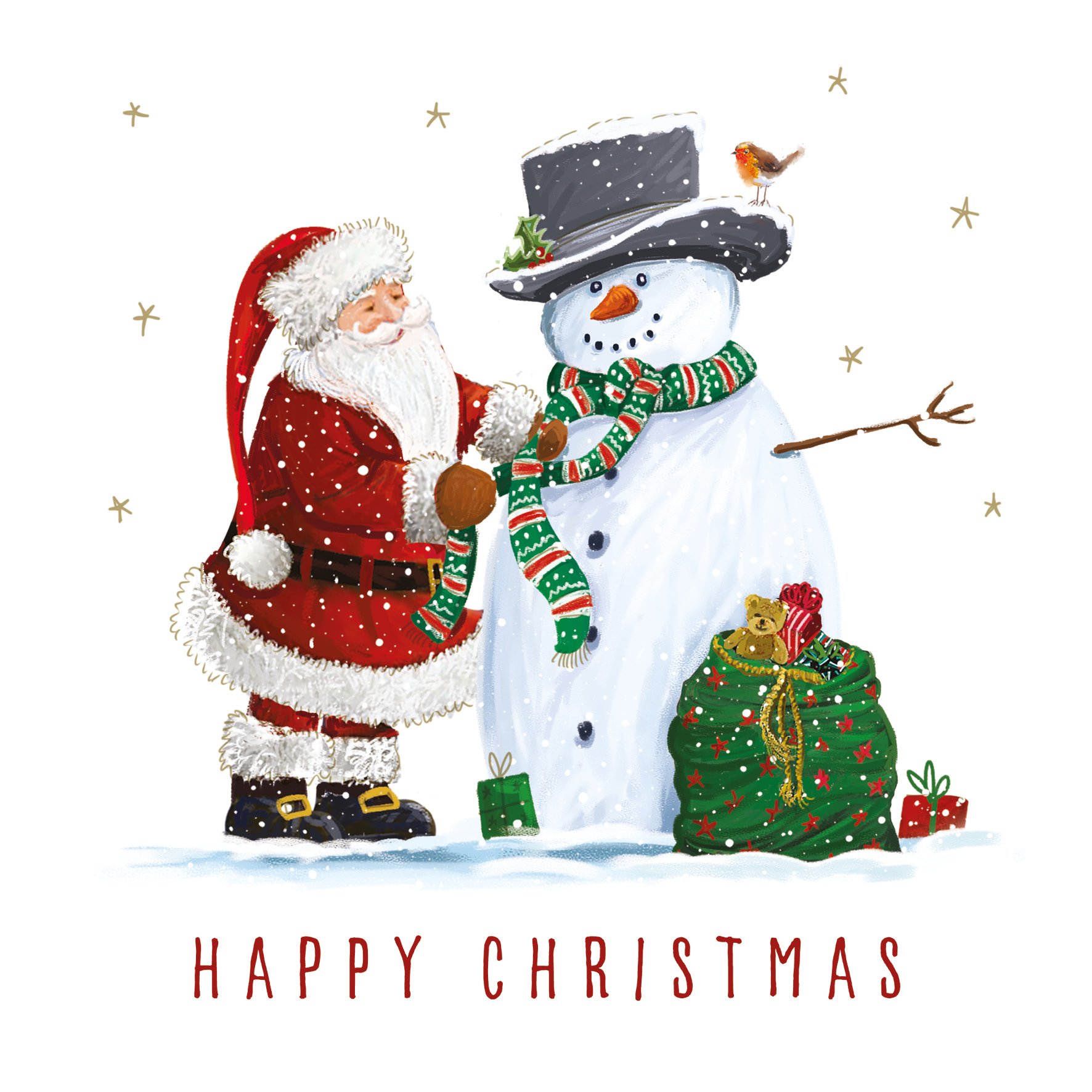 'Santa and Snowman Friend' Christmas Cards (Twin Pack)